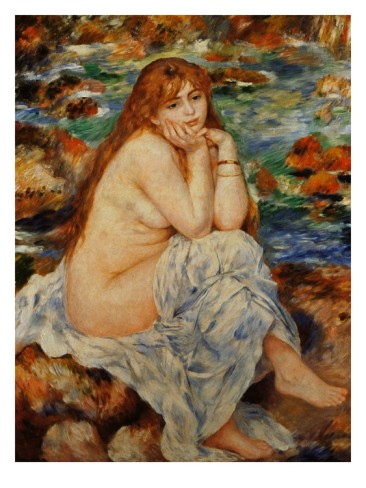 Bather Seated on a Sand Bank - Pierre-Auguste Renoir painting on canvas